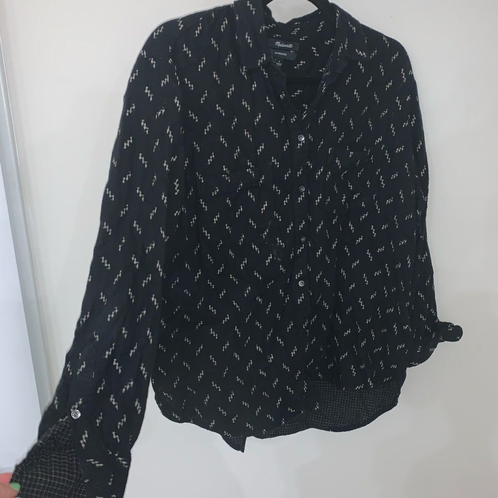 Oversized Black Patterned Button Down - image 1